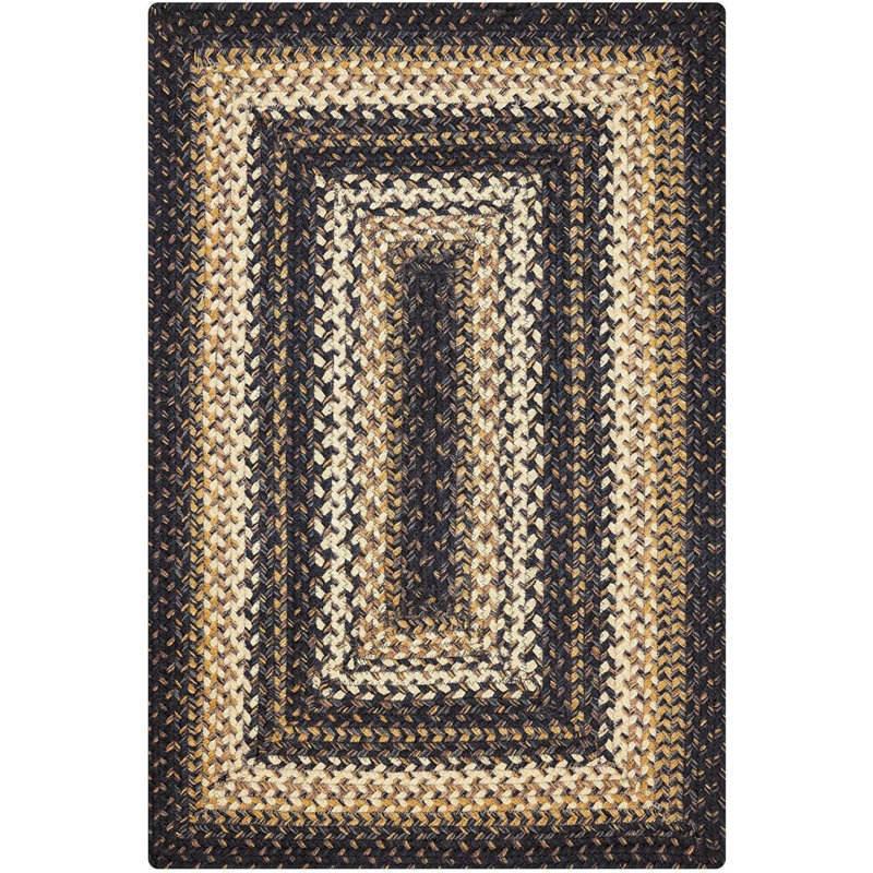 Tapis noir / brun / crème en jute tressé de qualité supérieure Dairius, Rectangle 5 pi x 8 pi