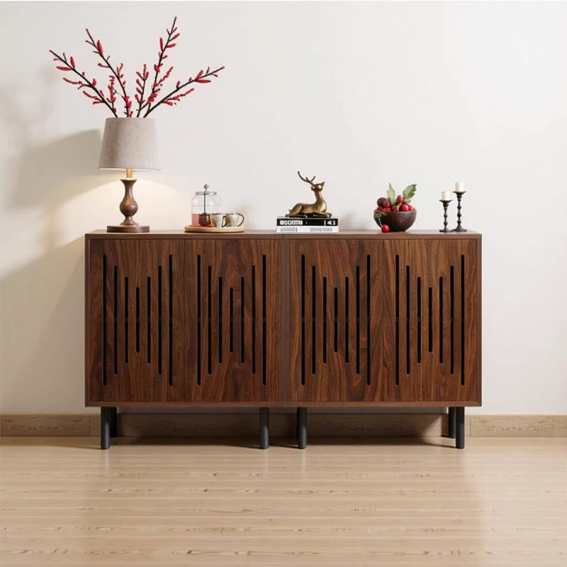 Rustic Walnut Storage Cabinet Set of 2, 59.1" Classic Sideboard with Adjustable Shelves and Metal Legs for Living Room Dining Room