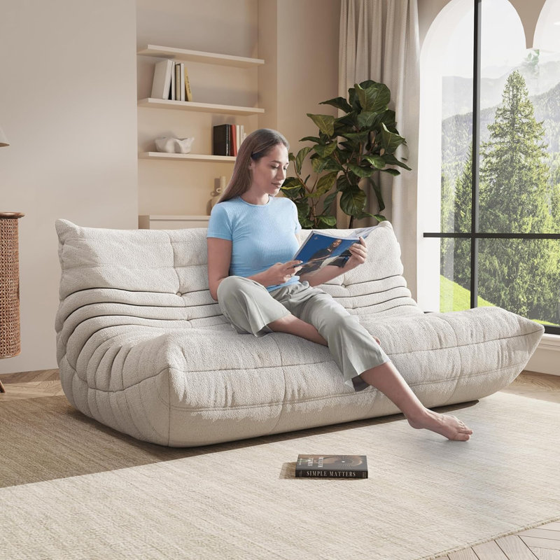 Bean Bag Chair, Oversized Bean Bag Chair for Living Room, Fireside Chair for Adults with Memory Foam Filled, Big Accent Lounge Floor Sofa for Reading, Relax, No Assembly Required. (White 3-Seater)