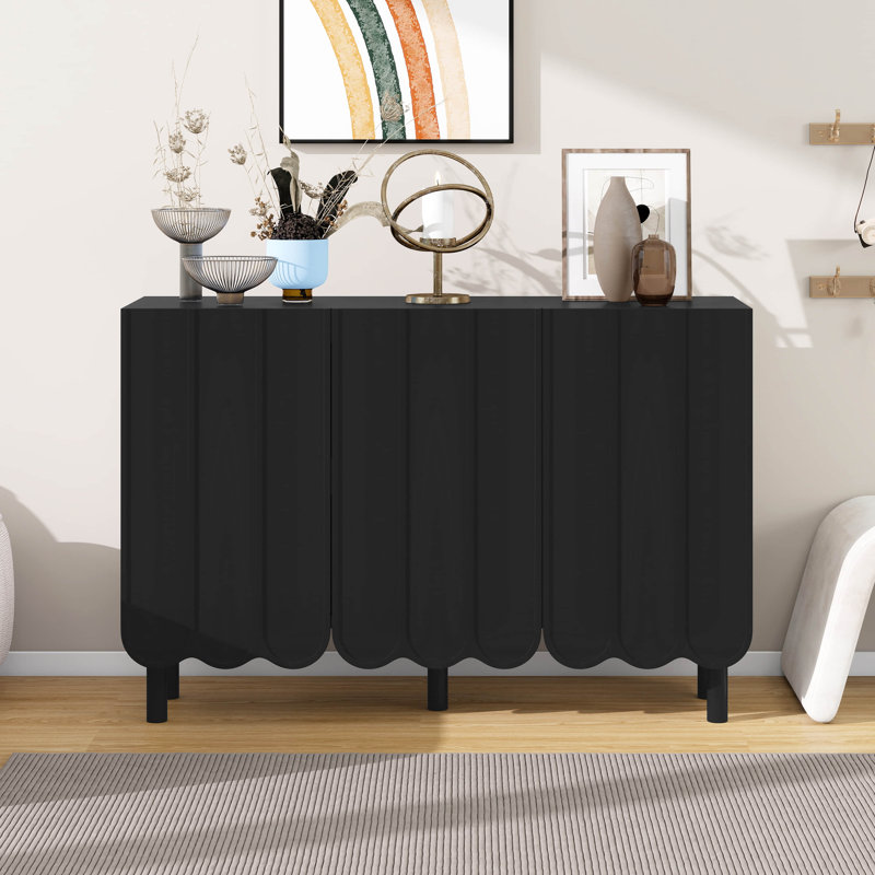 Armoire à chaussures en bois avec 3 portes ondulées, armoire de rangement avec tablettes réglables pour le salon, la salle à manger et la cuisine