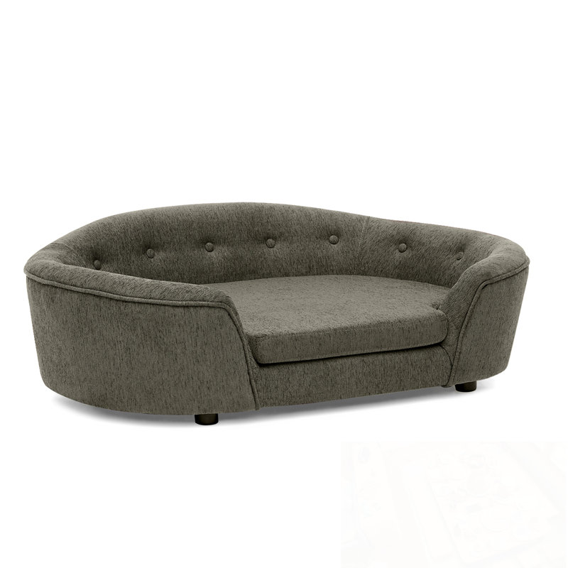 Sarah Oversized Oval Semi-Enclosed Dog Sofa with Button-Tufted Backrest, Dark Gray