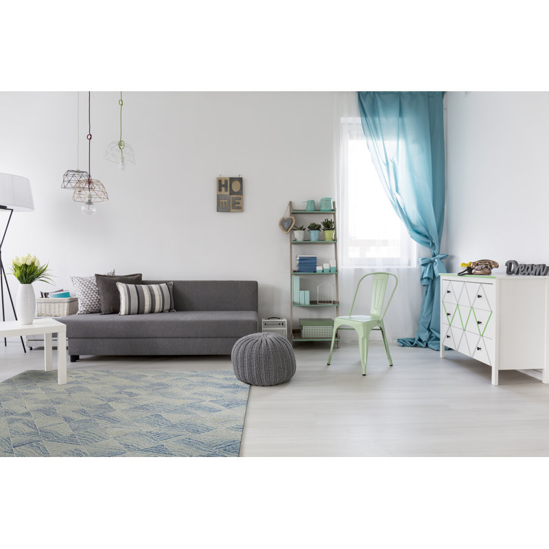 Tapis bleu en laine touffeté à la main, Rectangulaire 8 pi x 10 pi