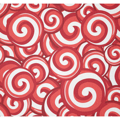 Fabric by the meter, festive spiral doodles, white coral red, 1 meter