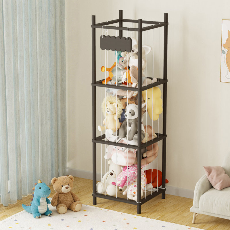 Stuffed Animal Storage Organizer, Wooden Zoo Toy Plushies Storage Holder, Large Capacity Plush Toy Cage for Playroom, Black