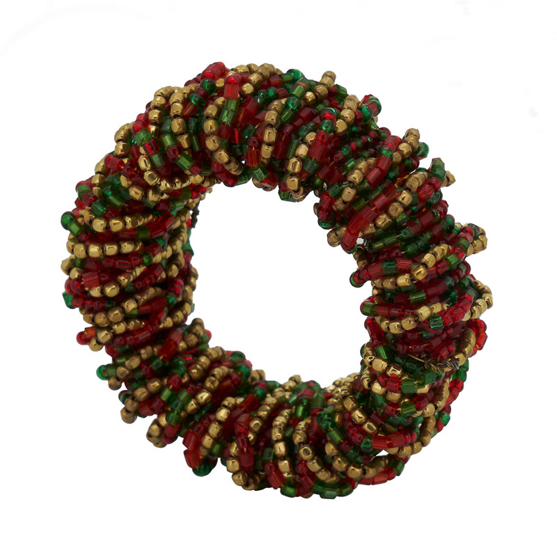 Rond de serviette rond perlé, Rouge/vert