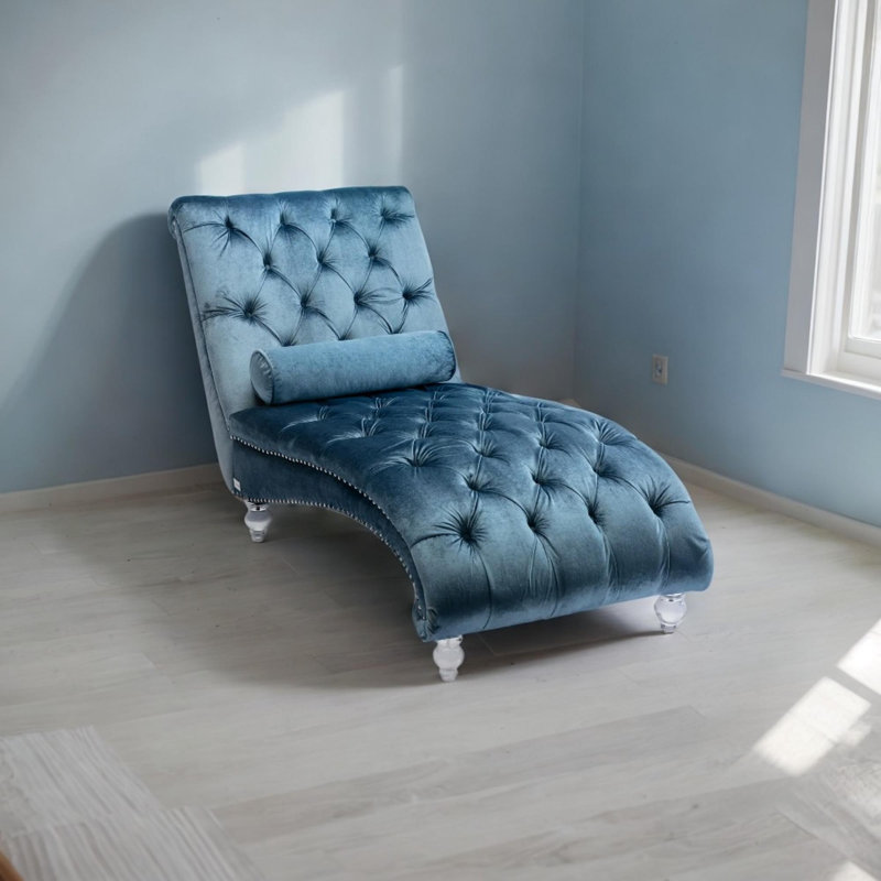 Geniece Outdoor Chaise Lounge, Light Blue Velvet