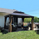 PURPLE LEAF 10' x 14' Hardtop Gazebo with Curtains and Netting for Hot Tub Heavy Duty Deck Beach Pool Backyard Outdoor Canopy Tent Sun Shade Metal Roof Patio Permanent Pavilion