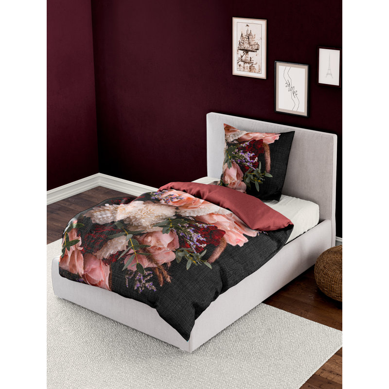 Cotton Duvet Cover Set, 155 x 220cm - 1 Pillowcase 80 x 80cm, Red/Green/Purple
