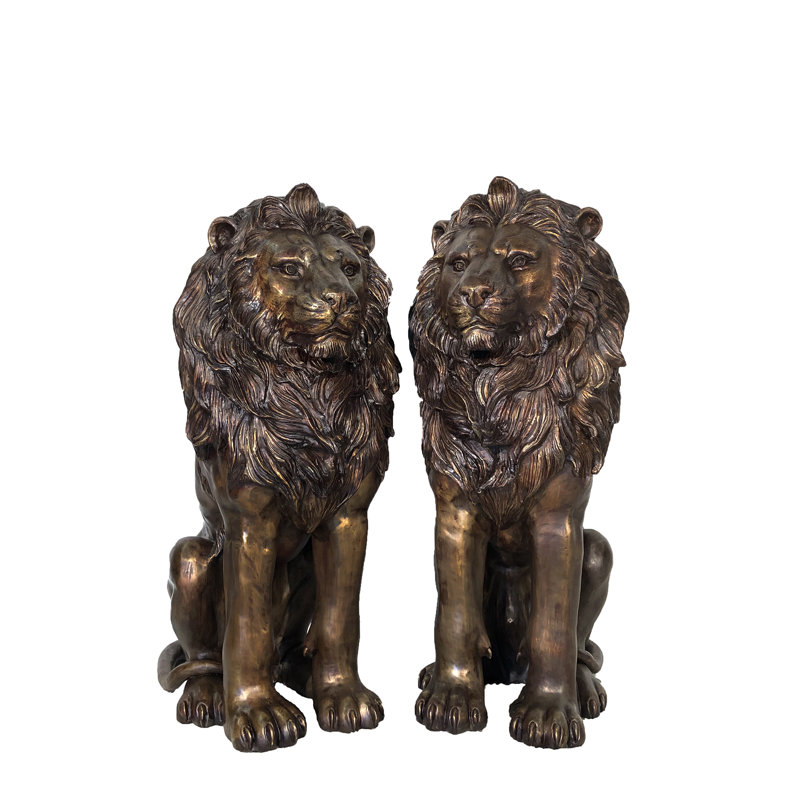 Bronze Sitting Lions Sculpture Set