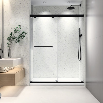Matte Black Bathroom Shower Partition, 8Mm Tempered Glass With Nano Easy Cleaning & Resistance, Soft Closing Inch Double Sliding Panel, Clean -Proof, Adjustable For Bath