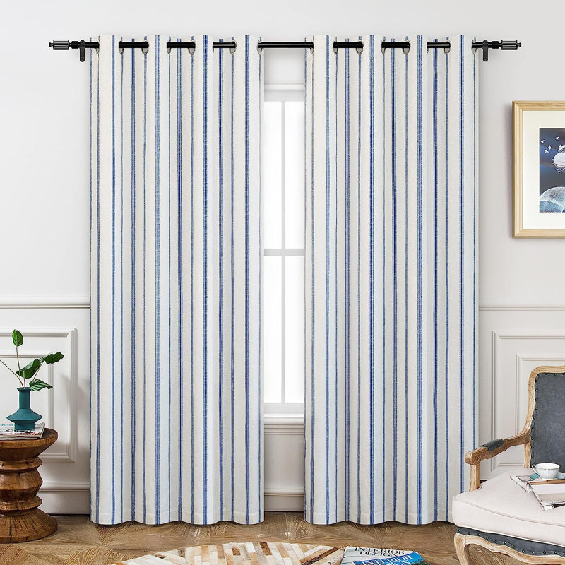 Blackout Curtain Pair, Red Stripe/Light Linen, 52" W x 84" L