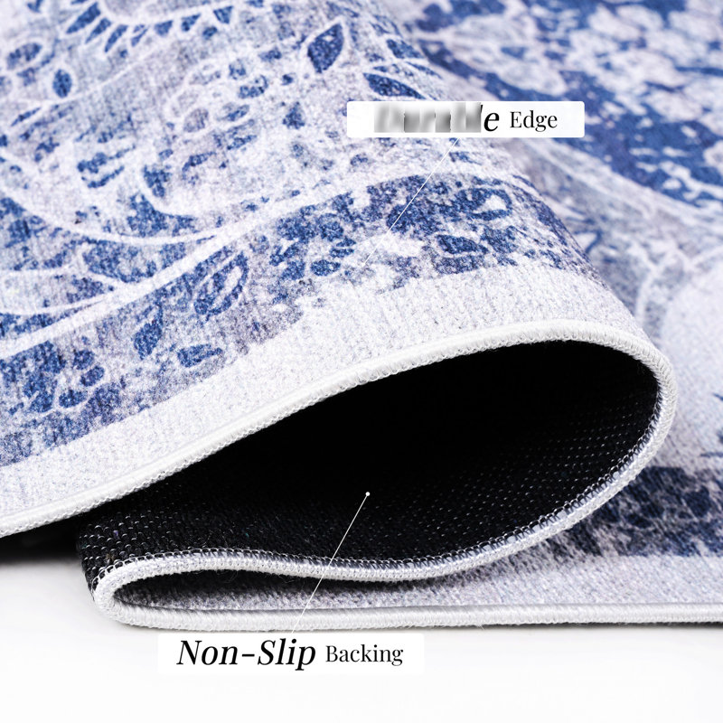 3x5 Area Rug - Blue, Washable, Non-slip, For Bedroom, Dining Room, Hallway, Living Room & Pet Approved Blue Non-shedding, Stain , Non-slip Kitchen