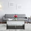 Table basse à plateau relevable avec compartiment caché et tablette inférieure avec barre à air silencieuse et plateau escamotable pour le salon (chêne et blanc)-504109543