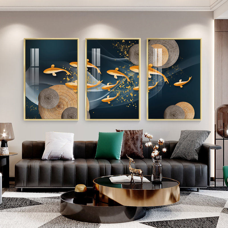 "Luxurious Aluminium", ensemble de 3 impressions encadrées sur toile, H 48,3 po x l 24,3 po x P 1,65 po, Or