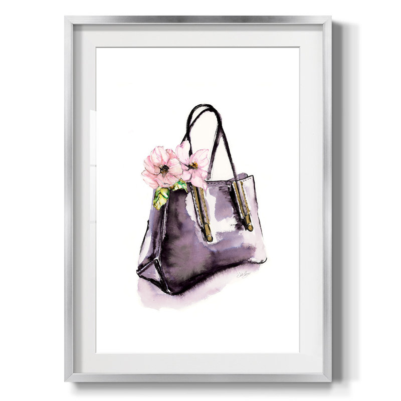 Handbag With Flower -Framed Print, 25.5" H x 17.5" W, Silver
