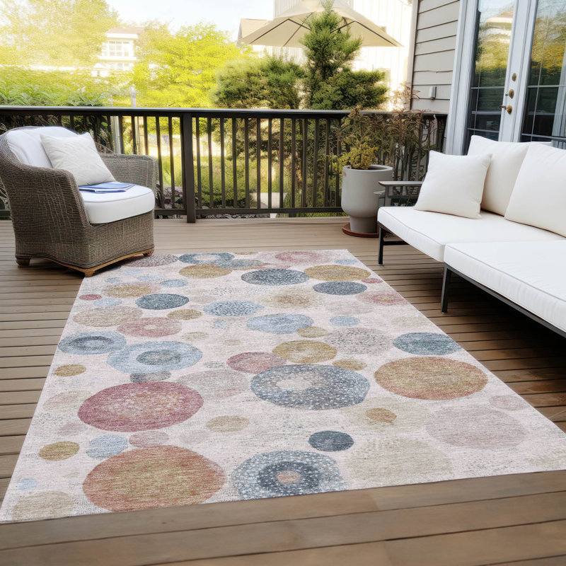 Machine Washable Indoor/Outdoor Xhevrie Blush Rug, Rectangle 5' x 7'6"