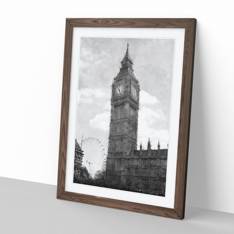 Big Ben and the London Eye Vol.1 - Picture Frame Painting, Walnut Framed, 48cm H x 36cm W x 2cm D