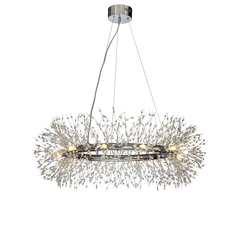 Galewood Modern Glam Firework Crystal Chandelier light Round Pendant Ceiling Lighting For Dining Room, 12, Chrome