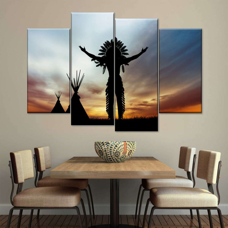 " Chief Native American " 4 - Pieces, 22" H x 36" W x 1.25" D
