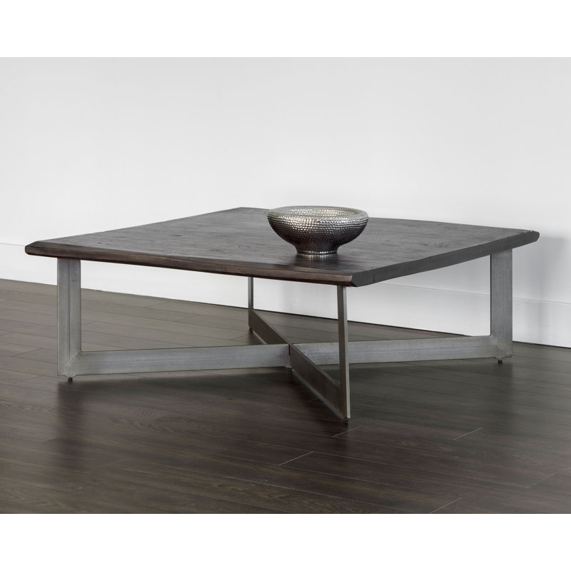48'' Square Walnut Brown Acacia Wood and Metal Outdoor Coffee Table