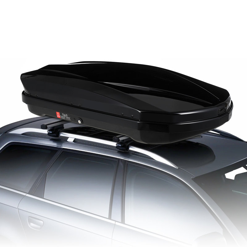 Hard Shell Roof Top Cargo Carrier, 12.4 Cu.Ft Waterproof Car Roof Storage Box with Security Keys, Dual-Sided Opening, Tool-Free Installation, with 2 Reinforced Straps and 2 Keys for Car, Wagon, SUV