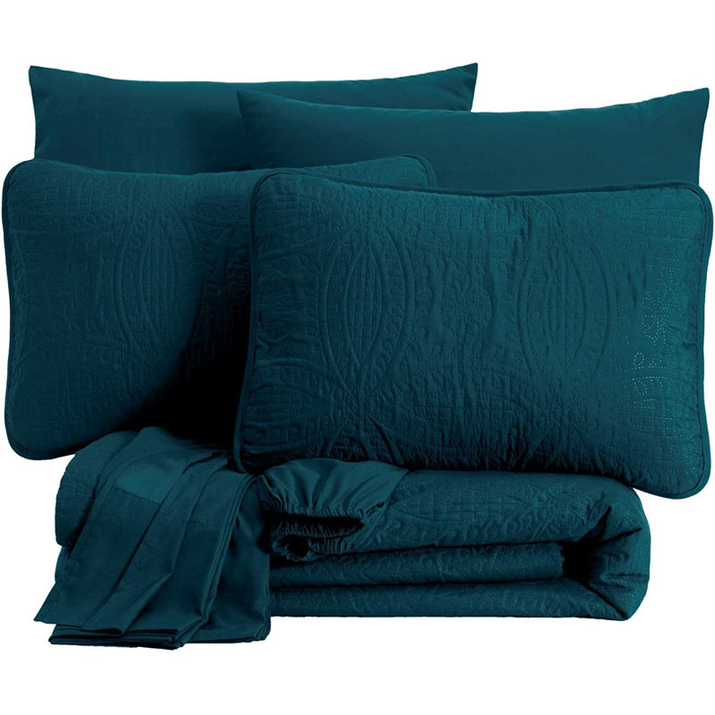 Liam Microfiber 7 Piece Bed in a Bag Comforter Set, King Comforter + 6 Additional Pieces, Teal