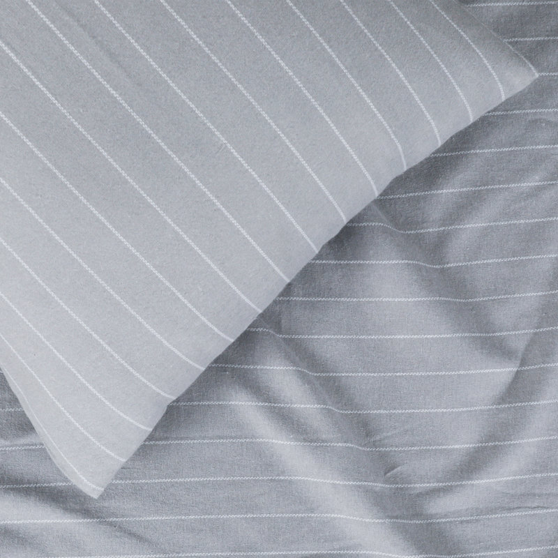Ensemble de literie en flanelle 100 % coton, Rayures fines grises, Ensemble de draps pour lit double + drap-housse + 