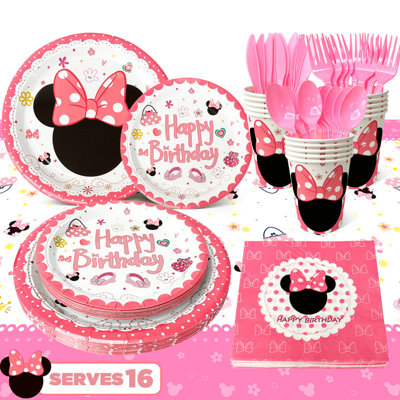 Ensemble de décorations de fête d'anniversaire pour enfants Minnie Mouse, 113 pièces Minnie Mouse