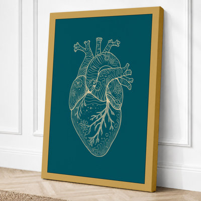 Heart Anatomy in Gold Minimalist - Wrapped Canvas