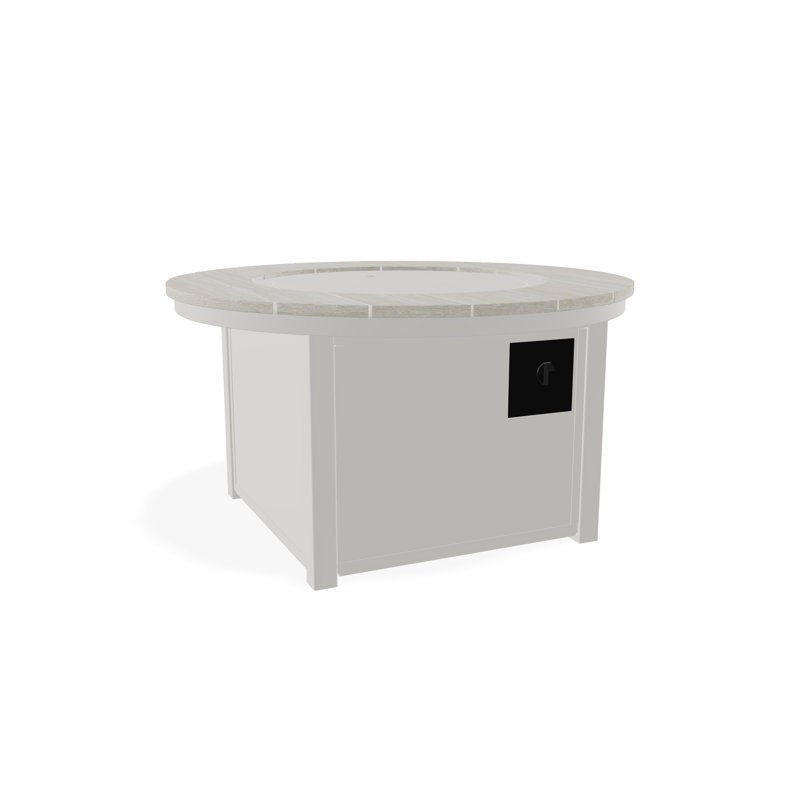 42" Round Rustic Polymer Fire Table with Propane Shelf, Snow/Laguna