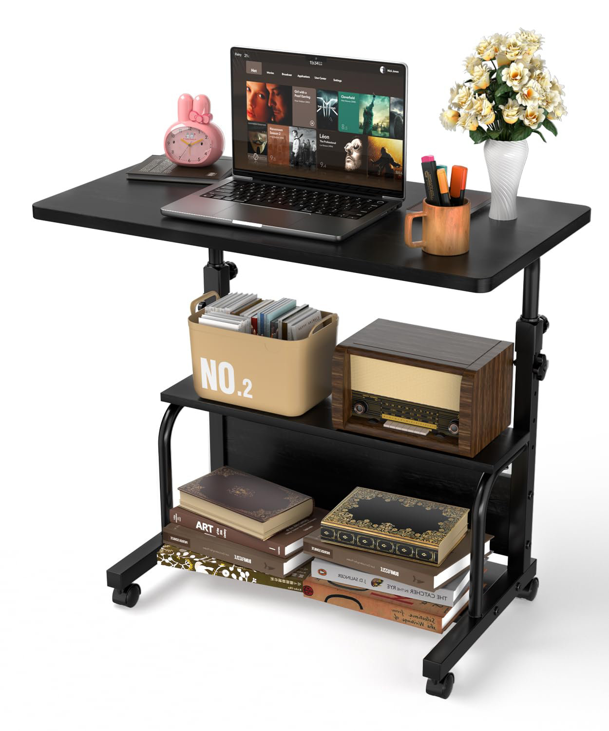 17 Stories Portable Rolling Desk On Wheels Adjustable Height Desks For ...