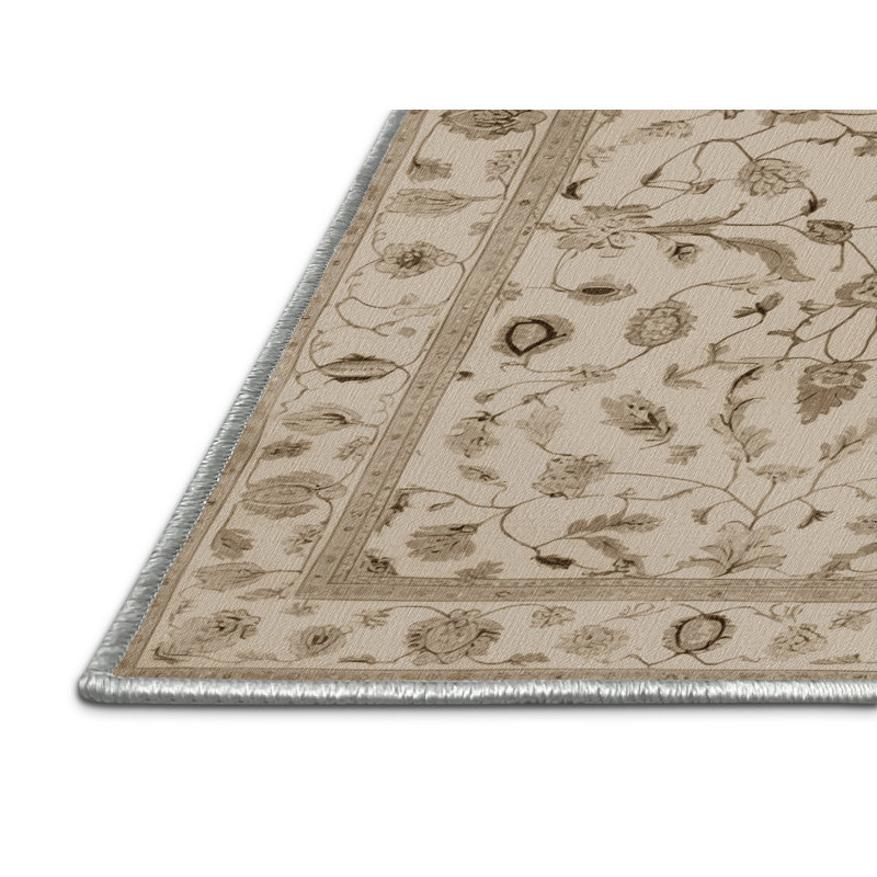 Tapis beige Tabriz lavable à la machine, Rectangle de 5 pi x 8 pi