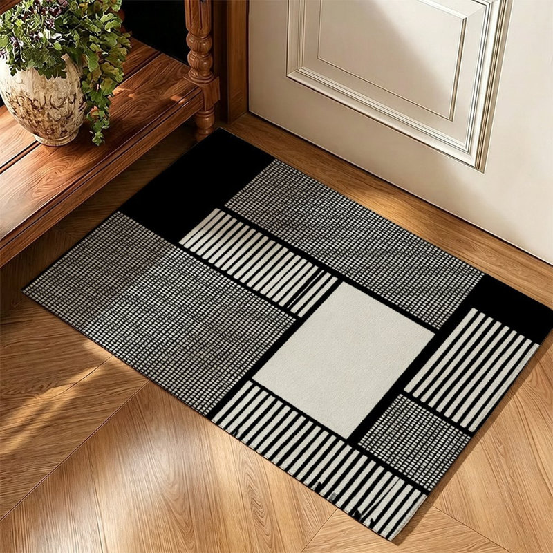 Tapis décoratif géométrique à rayures noires 47 x 31 pouces