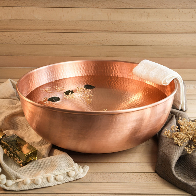 ALFIQ Handmade Solid Copper Pedicure Bowl for Spa and Home Foot Soaking, Matte Copper