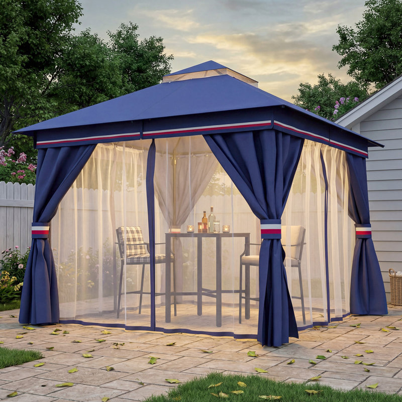 Yardgrace 10'X10' Soft-top Double-Roofed Steel Patio Gazebo, Blue