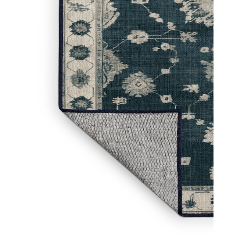Machine Washable Overdyed Blue Area Rug, Round 7'