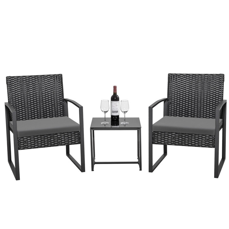 Beoll 3 Pieces Patio Bistro Sets Outdoor Wicker Furniture Sets Modern Rattan Chair Conversation Sets with Coffee Table for Yard and Bistro