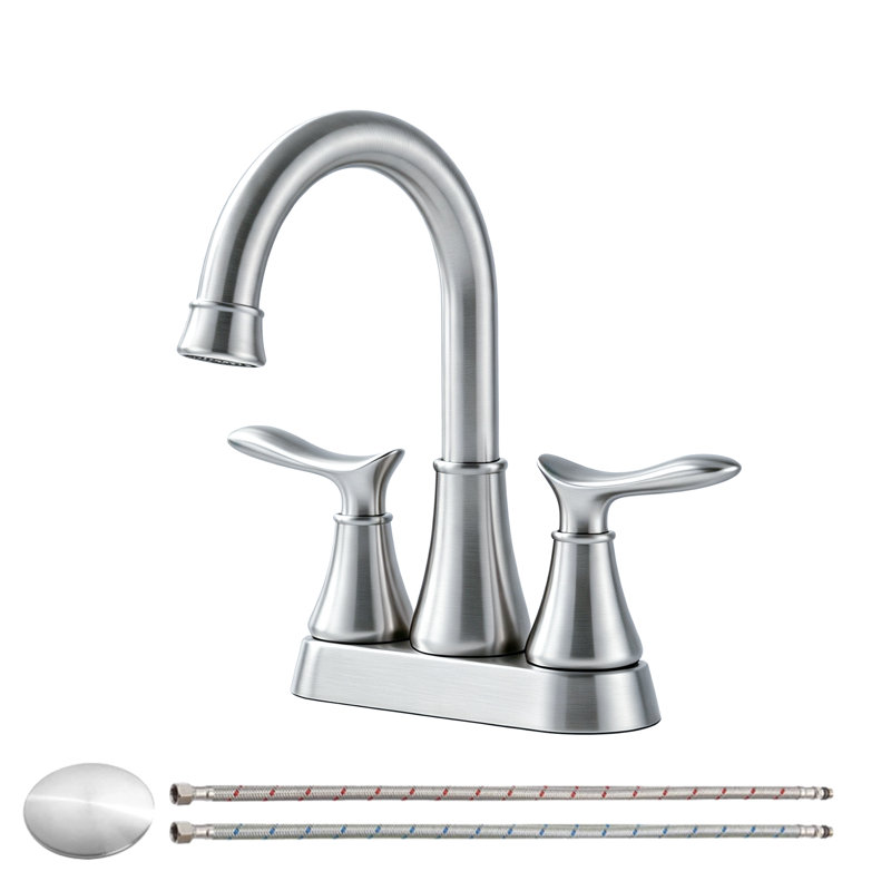 4" Centerset Double Handle Bathroom Vanity Sink Faucet with Pop-Up Drain and Supply Lines, Brushed Nickel