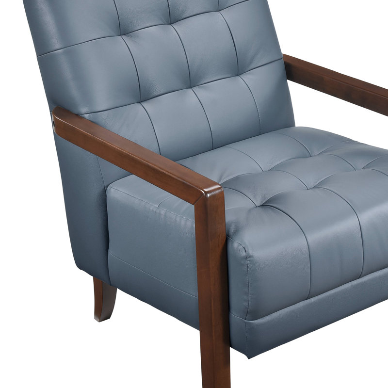 Chaise d'appoint de style moderne avec meubles en bois capitonnés et revêtus de cuir bleu 1 pièce, Bleu