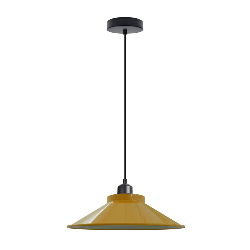Modern Industrial Single Matte Cone Hanging Pendant Light - Adjustable Ceiling Fixture (E27), Yellow, No