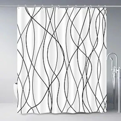 Rideau de douche rayé en tissu ondulé pour la salle de bain avec 12 crochets, rideaux de douche pour la salle de bain, ourlet lesté de 72 pouces, accessoires de bain imperméables style hôtel