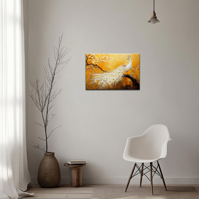 Grande affiche de paon élégante Adriah, impression sur toile, paon moderne, affiche murale prête à être accrochée, photo encadrée pour le bureau de la chambre à coucher, 24 po x 36