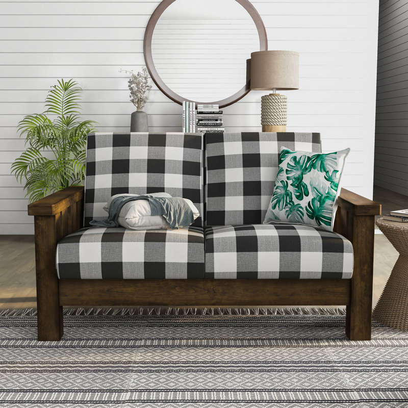 Lynnette Upholstered 55'' Loveseat, Oak Wood