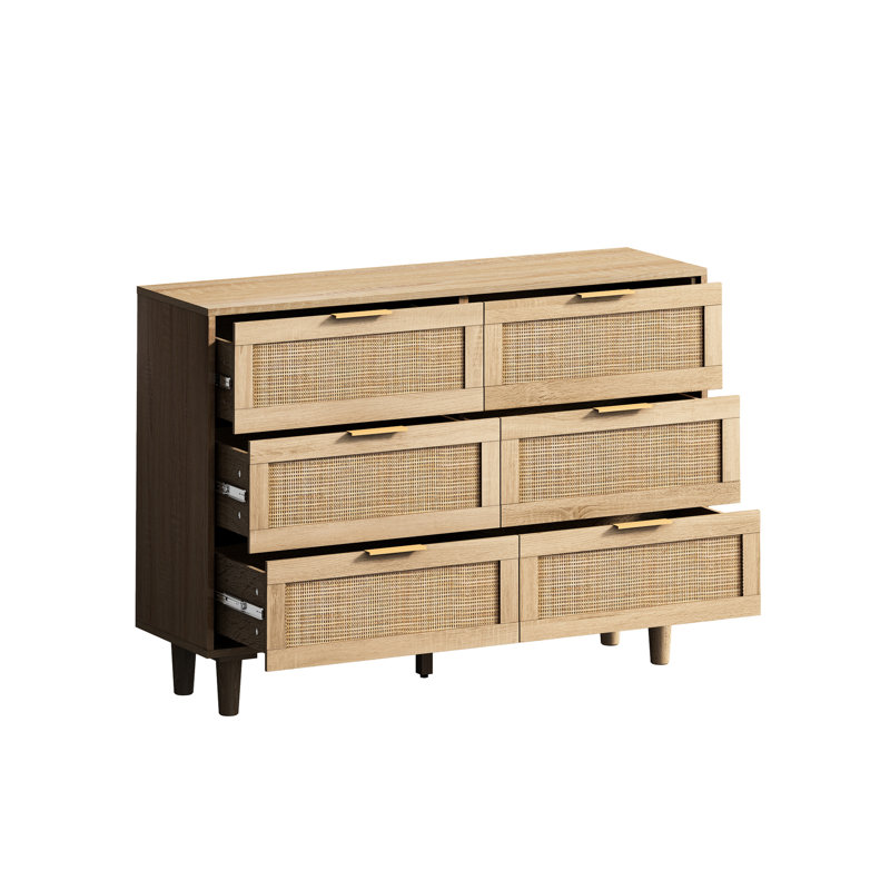 Armoire de rangement 44,57 "avec 6 tiroirs - Décoration de chambre à coucher naturelle 6 commodes, idéale pour le salon