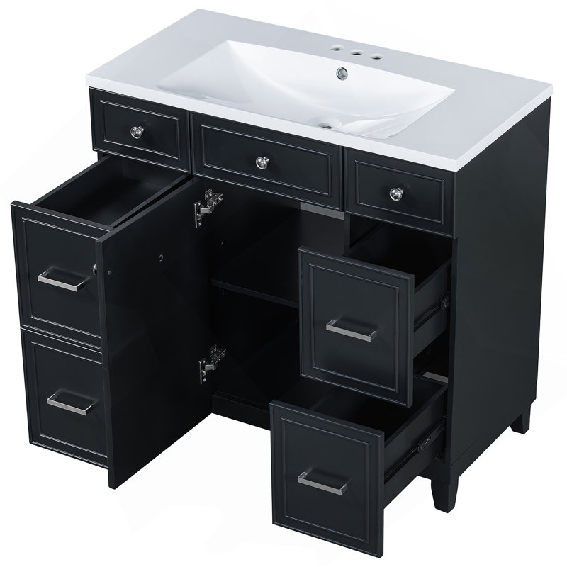Ensemble de meuble-lavabo de salle de bain 36 "avec comptoir de lavabo, noir, lavabo simple, armoire avec porte à fermeture douce et 3 tiroirs
