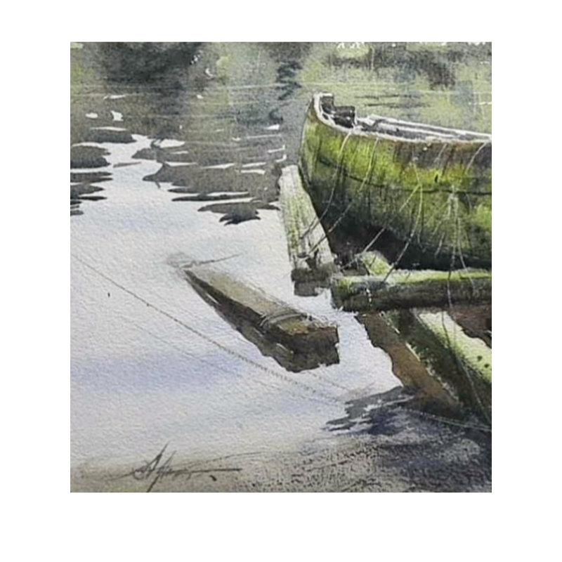 Bateau cassé sur le rivage | Aquarelle sur papier | Décoration murale