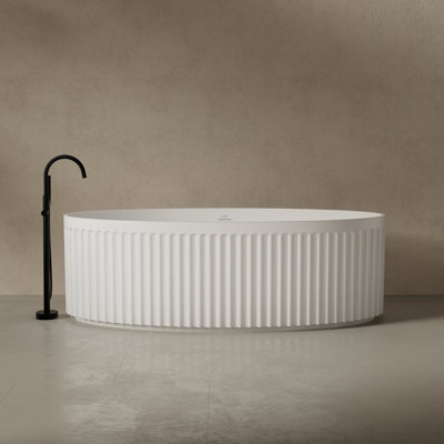 Baignoire de trempage autoportante cannelée à surface solide 67 "x 30" avec trop-plein et bonde escamotable pour salle de bain MonBlari