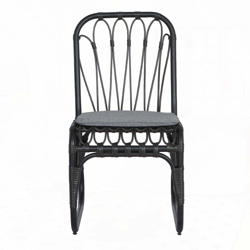 Chaises de salle à manger d'extérieur en osier avec coussin lavable PE, Gris, Noir