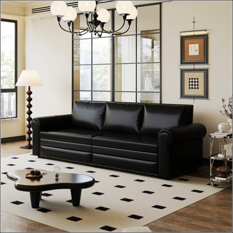Chesterfield Sofa, Black Faux Leather
