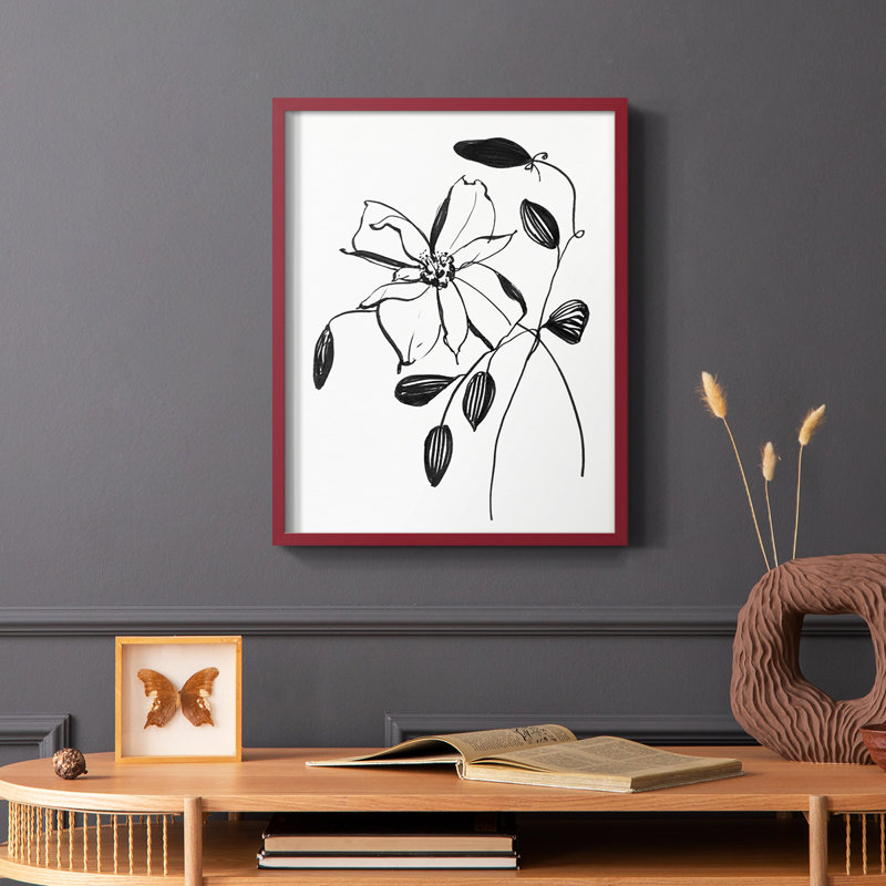 Wild Clematis II, reproduction encadrée - bois massif, Rouge, H 10 po x l 8 po
